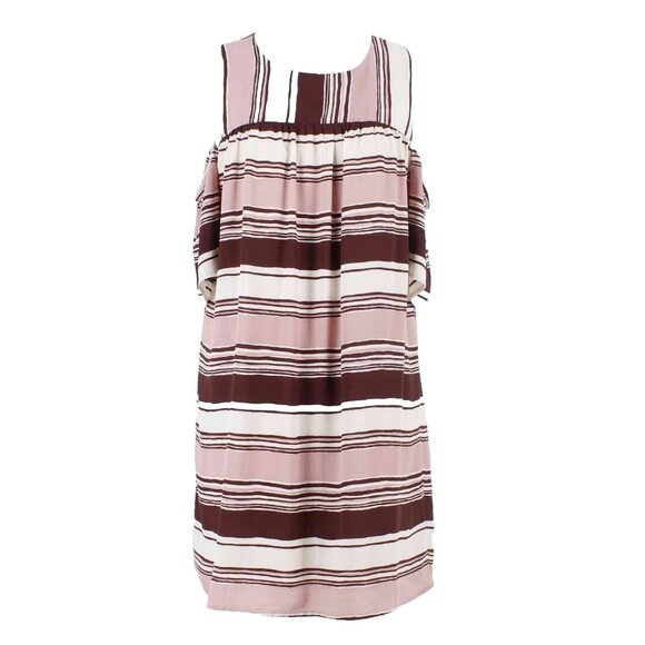Blue Rain Dresses & Skirts - Blue Rain Sz M Mauve Multi Stripe Cold Shoulder Flutter Lined Poly Dress